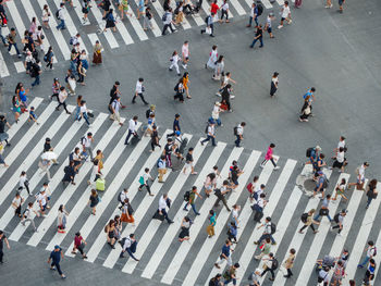 High angle view of people on city street