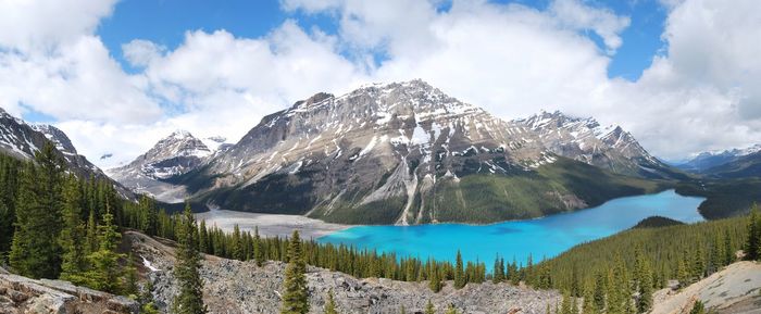 Scenic view of lake against cloudy sky