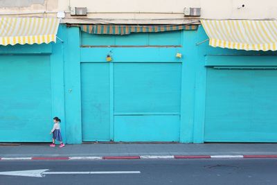 Full frame shot of blue shutter