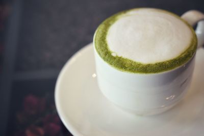 High angle view of coffee on table