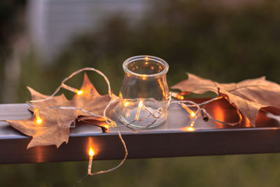 Close-up of illuminated lantern