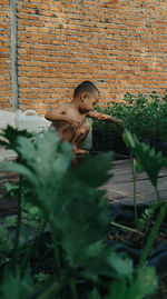 Full length of shirtless boy in water