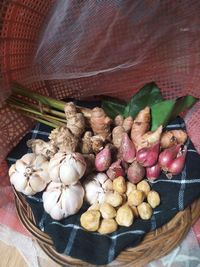 High angle view of vegetables in basket