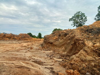 Rock formations on landscape against sky