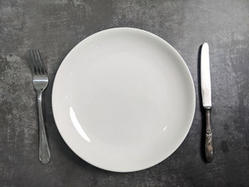 High angle view of empty plate on table