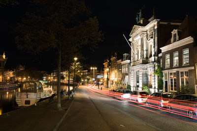 Light trails on street at night