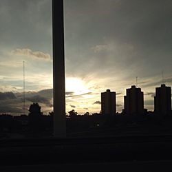 Silhouette of buildings at sunset