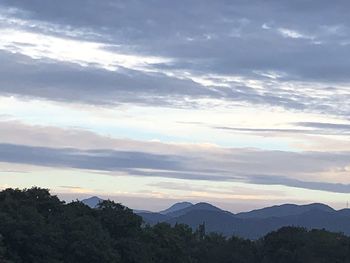 Scenic view of silhouette mountains against sky at sunset