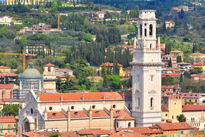 High angle view of buildings in city