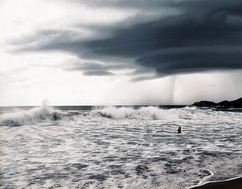 Scenic view of sea against cloudy sky