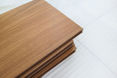 High angle view of books on table
