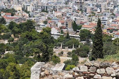 High angle view of buildings in city