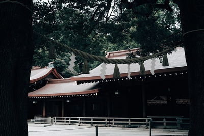 Exterior of building by trees and house