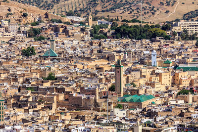 High angle view of buildings in city