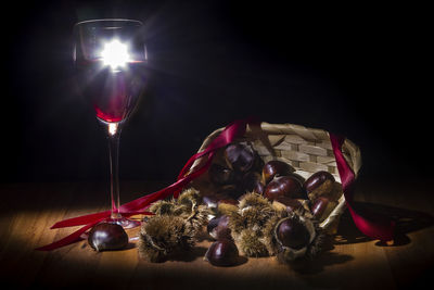 Close-up of illuminated christmas lights on table