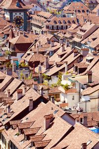 High angle view of buildings in town