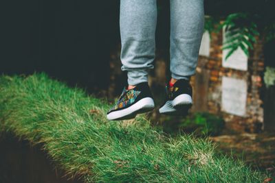 Low section of woman standing on grass