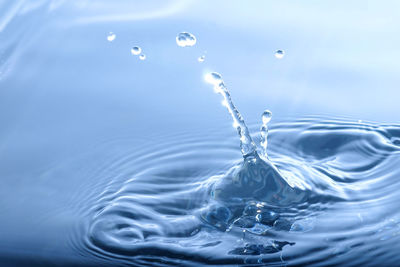 Close-up of drop falling on water