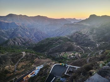 High angle view of mountains against sky