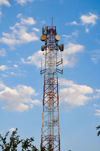 Low angle view of electricity pylon against sky