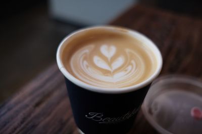 High angle view of cappuccino on table