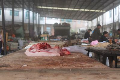 Meat on table at market for sale