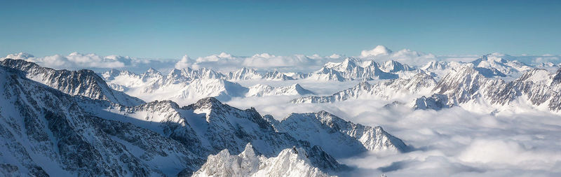 Panoramic view of snowcapped mountains against sky