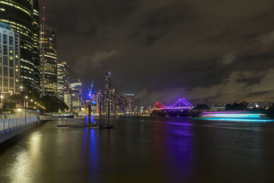 Illuminated buildings in city at night