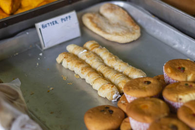 High angle view of food on display at store