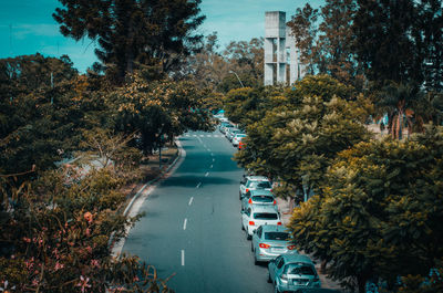 High angle view of cars on road