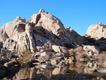 Low angle view of rock formation against clear sky