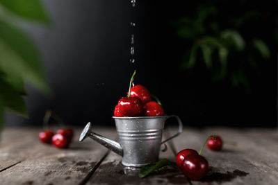 Close-up of red berries on table