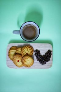 High angle view of coffee cup on table