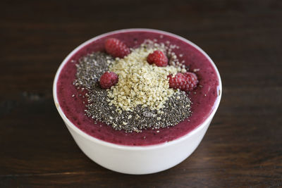 Close-up of strawberry in bowl on table