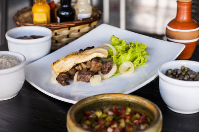 Close-up of food on table