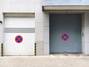 Road signs on closed shutters