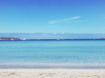 Scenic view of sea against blue sky