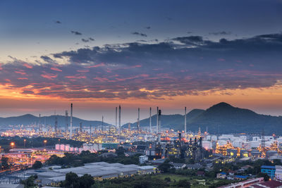 High angle view of townscape against sky during sunset