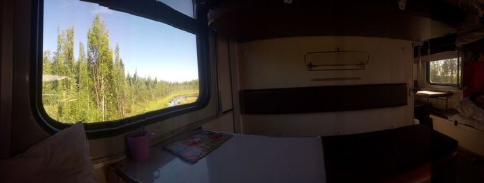 View of train through window