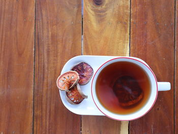 High angle view of coffee on table