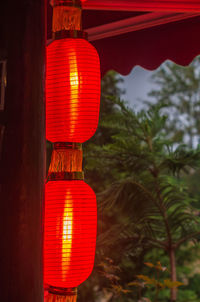 Low angle view of illuminated lantern