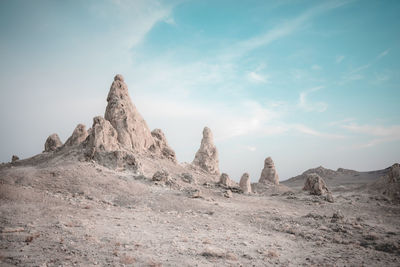 Rock formations on landscape against sky