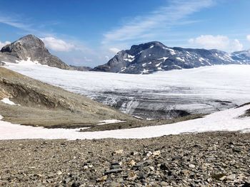 Scenic view of snowcapped mountains against sky