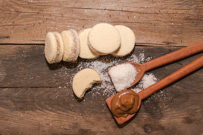 High angle view of cookies on table