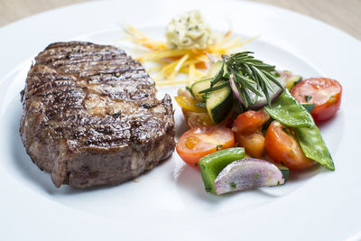 High angle view of meal served in plate