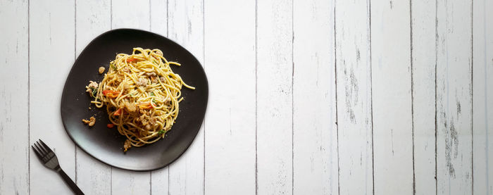 High angle view of food in bowl on table