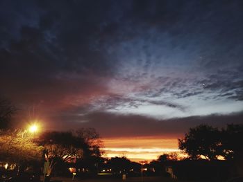 Low angle view of silhouette trees against sky at sunset