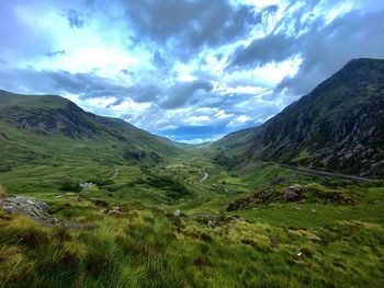 Scenic view of mountains against sky in snowdonia national park