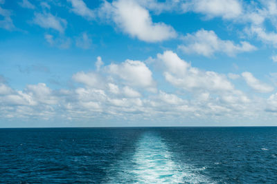 Scenic view of calm sea against cloudy sky