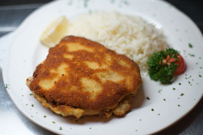 High angle view of breakfast served on table